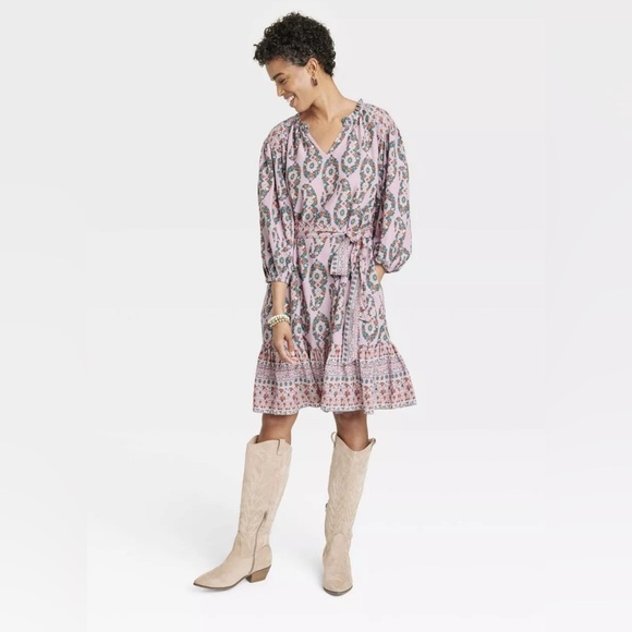 Knox Rose Pink Purple Floral A Line Dress Boho Gypsy‎ Medium - Picture 1 of 6